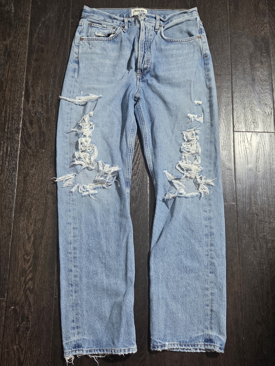 Agolde Denim - Agolde Light Blue Straight Leg Distressed Jeans